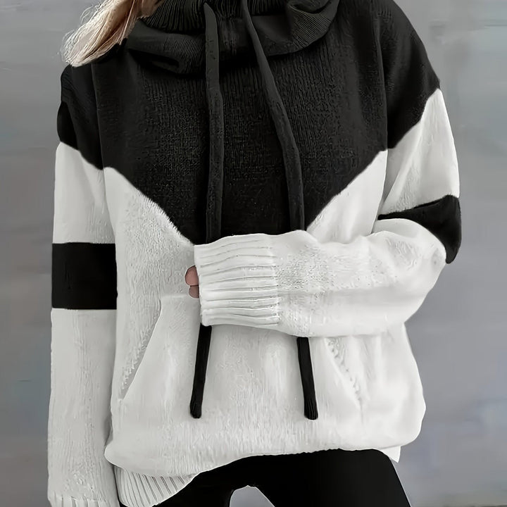 Färgblock med huva pullover