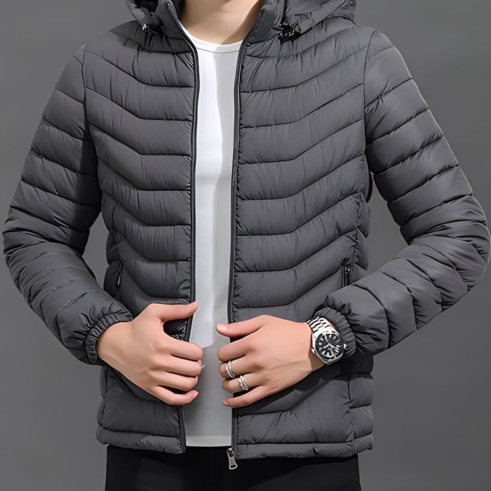 Med huva quiltad puffer jacka