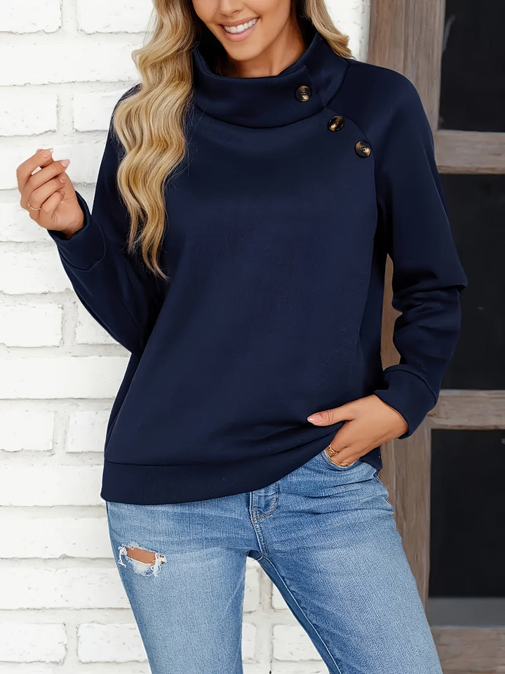 Knapp-accent stå krage sweatshirt