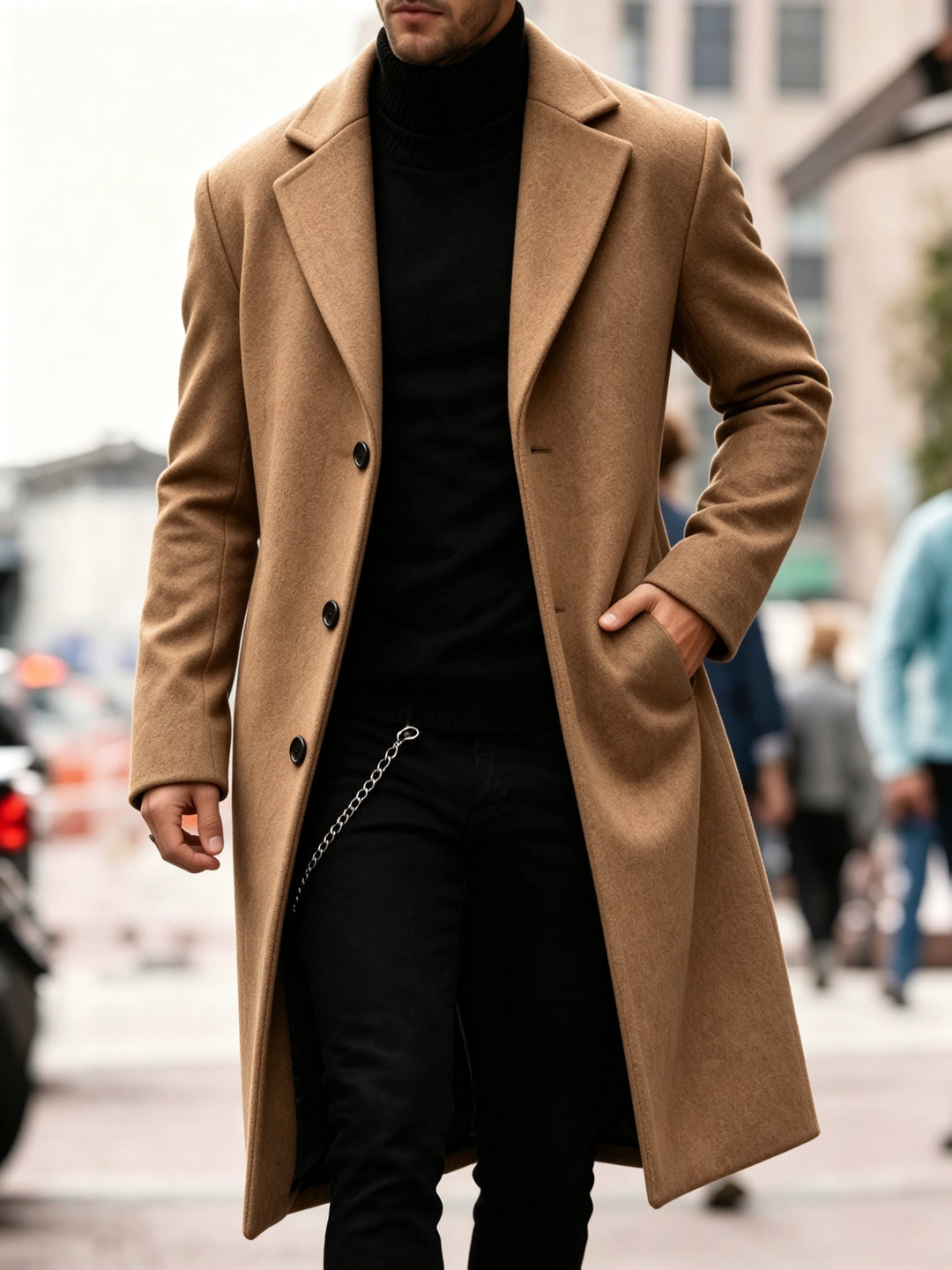Förfinad lång trenchcoat