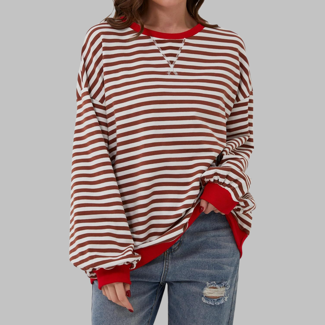 Avslappnad långärmad randig sweatshirt