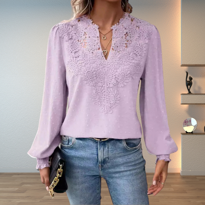 Elegant spets-trim blus