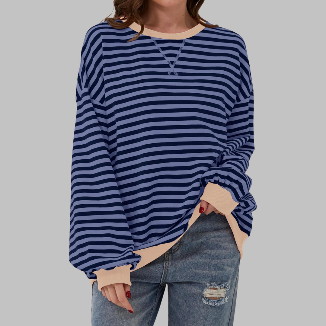 Avslappnad långärmad randig sweatshirt
