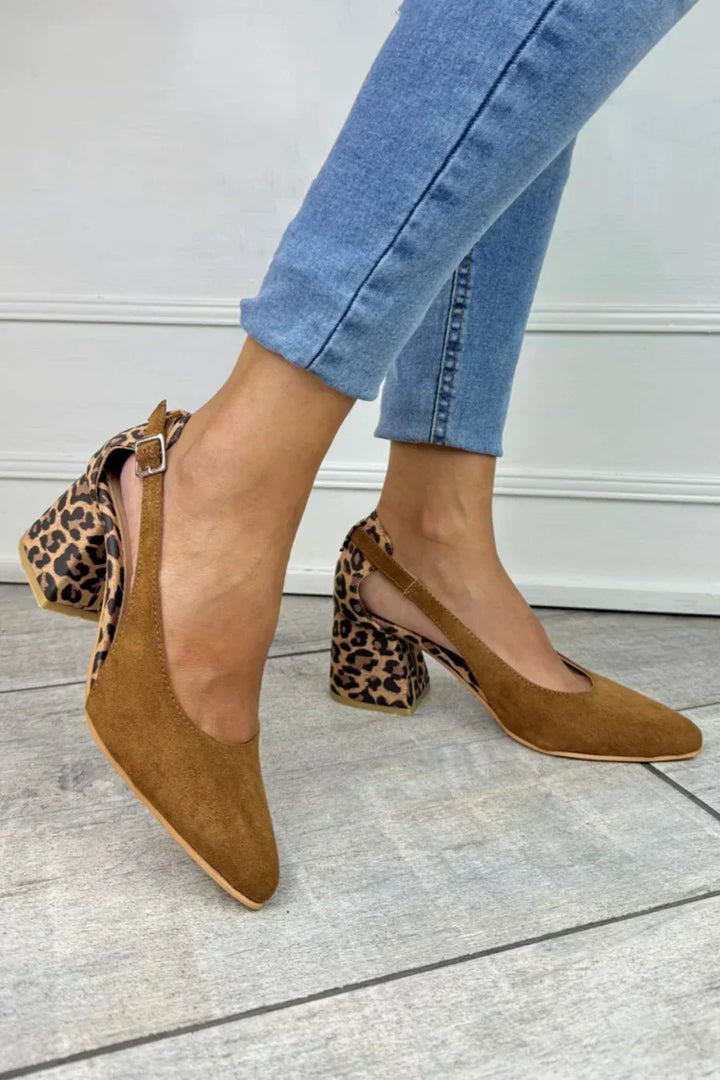 Snygg slingback leopardmönstrad klackskor