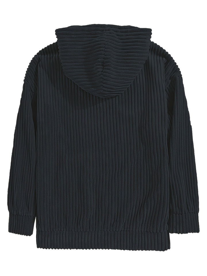 Ribbstickad pullover hoodie