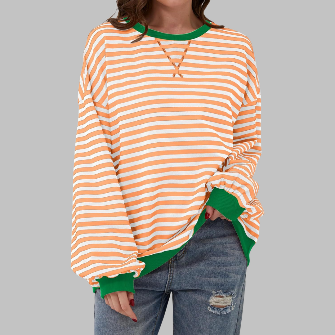 Avslappnad långärmad randig sweatshirt