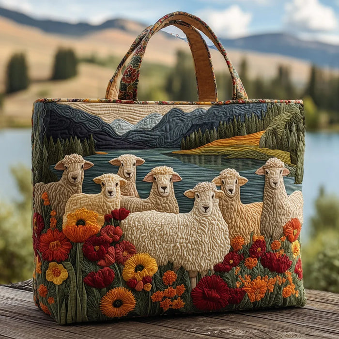 Konstnärlig sheep blommig design tote väska