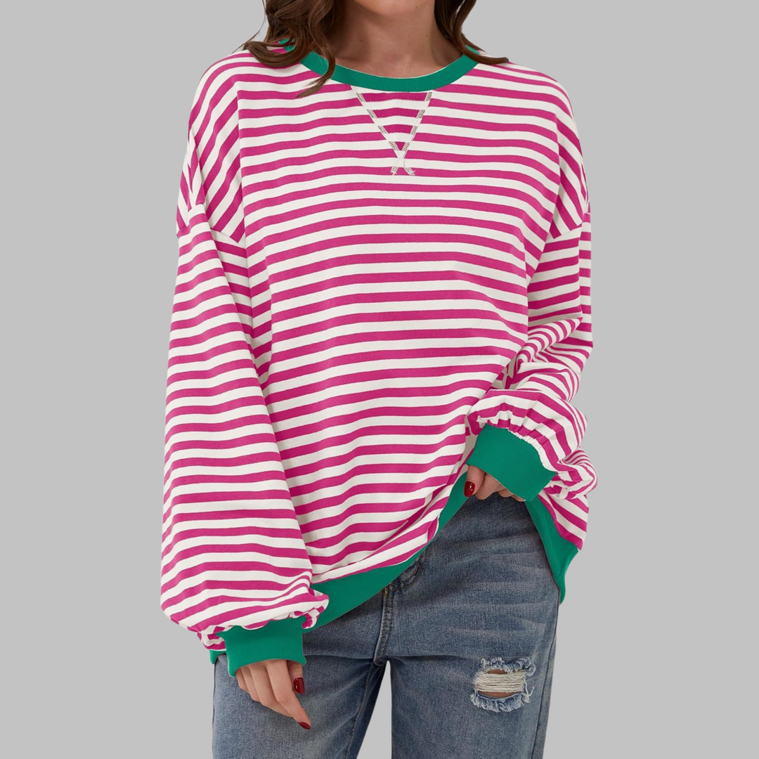 Avslappnad långärmad randig sweatshirt