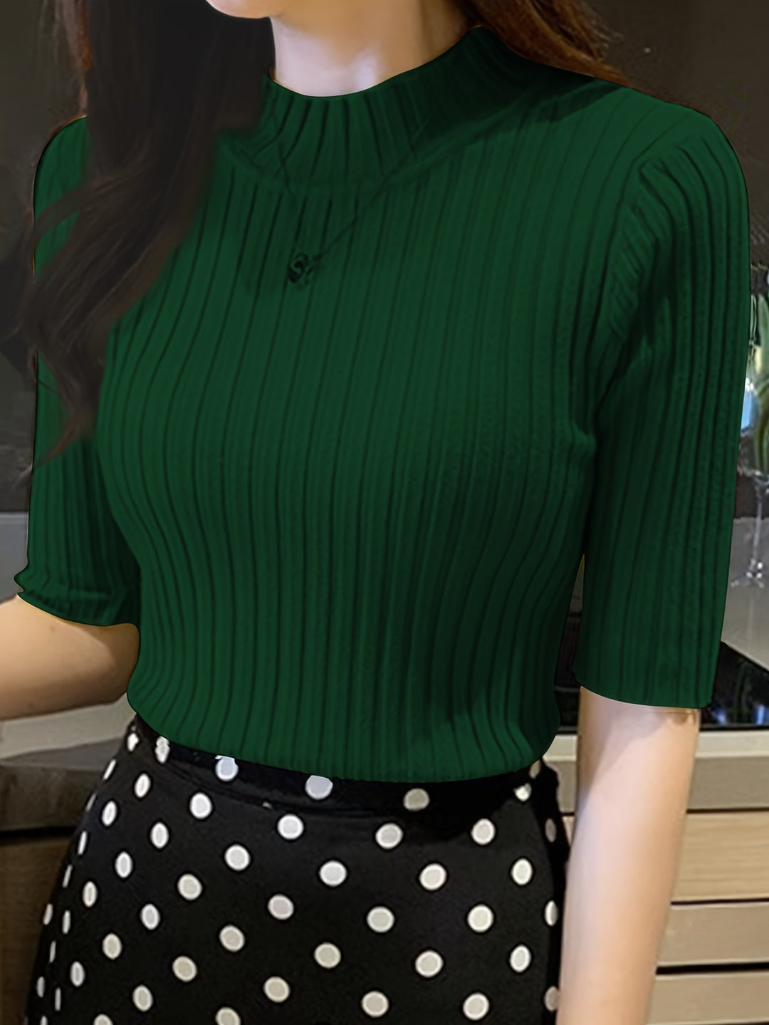 Ribbstickad mockneck topp