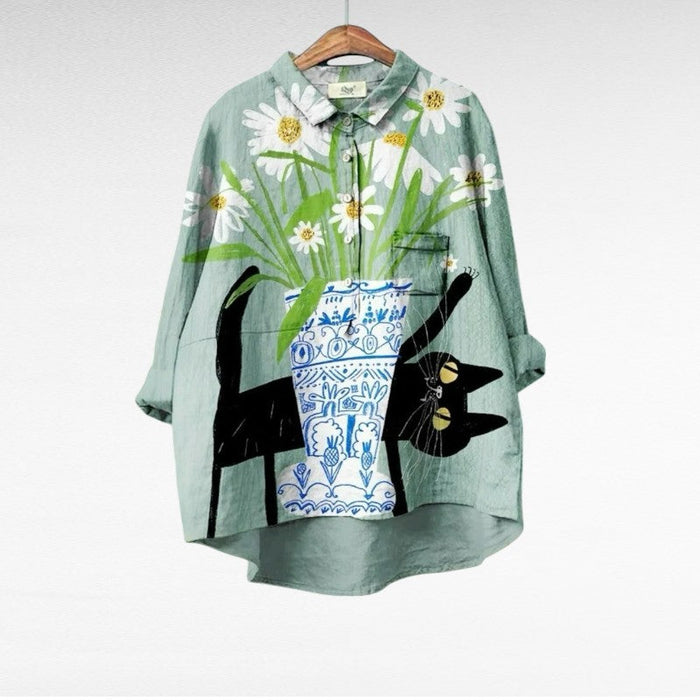 Klassisk blommig långärmad blus