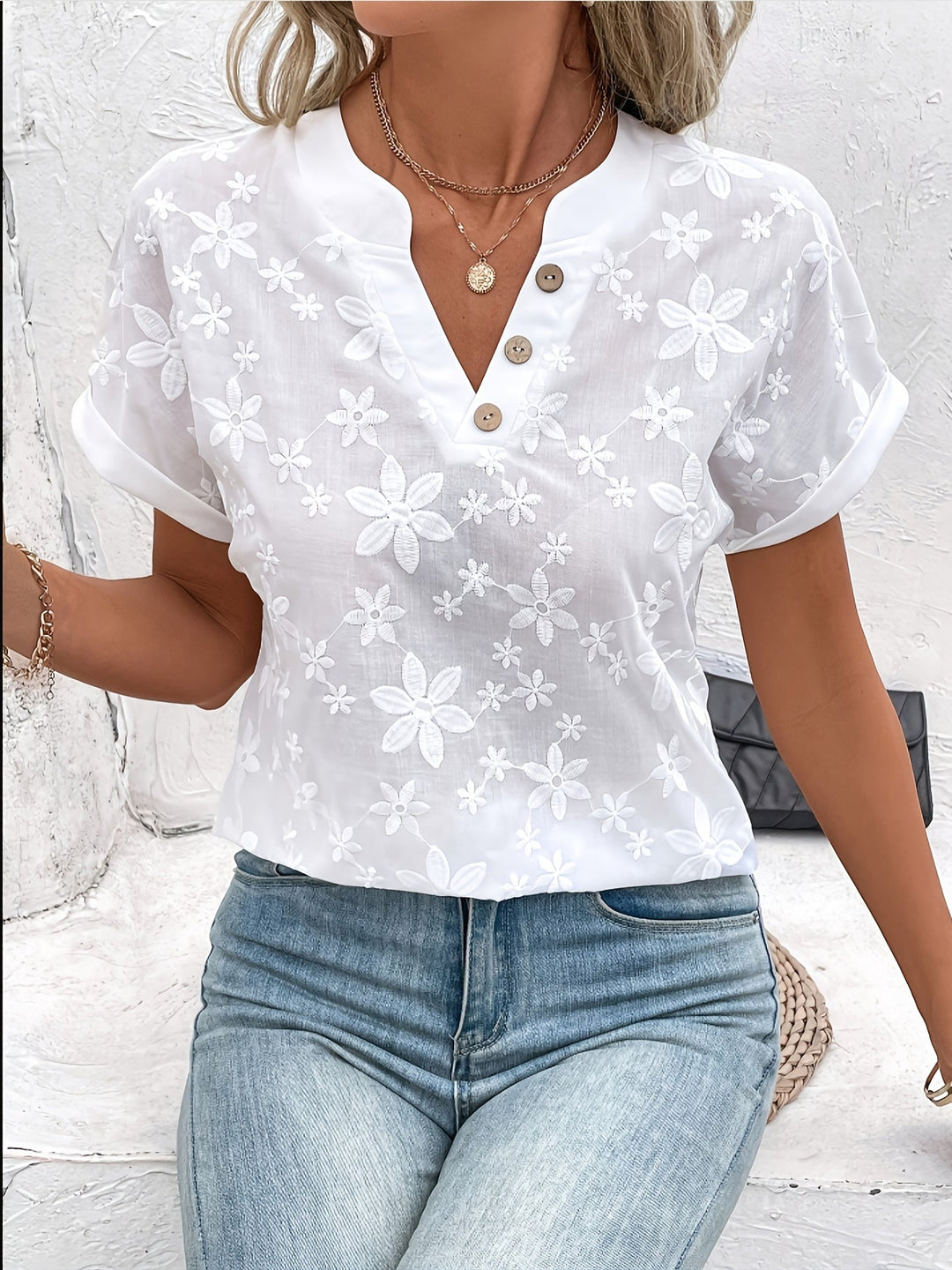 Blommig V-ringad blus