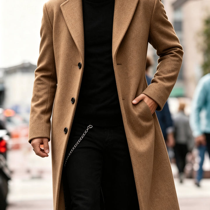 Förfinad lång trenchcoat