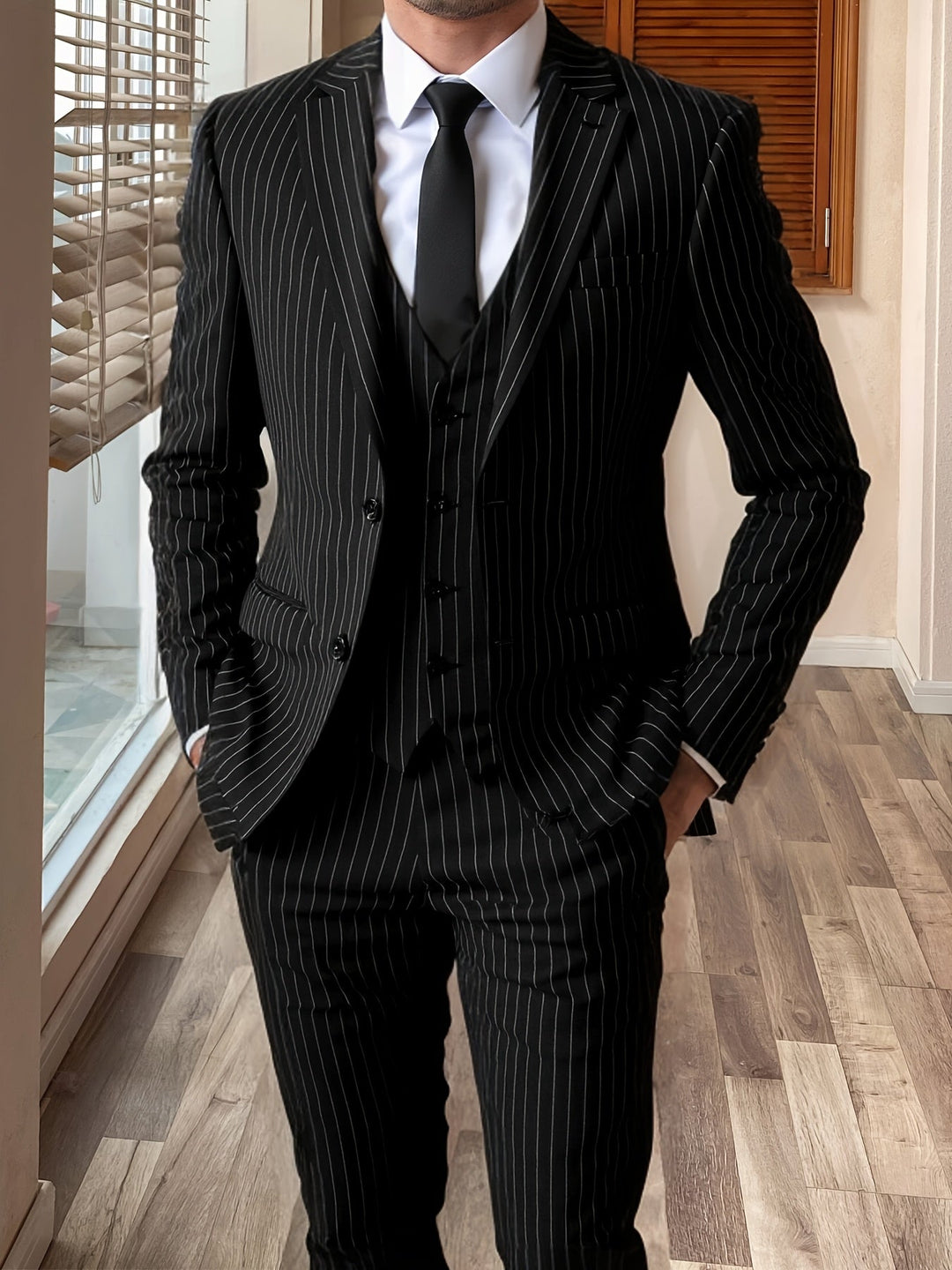 Pinstripe tredelad kostym