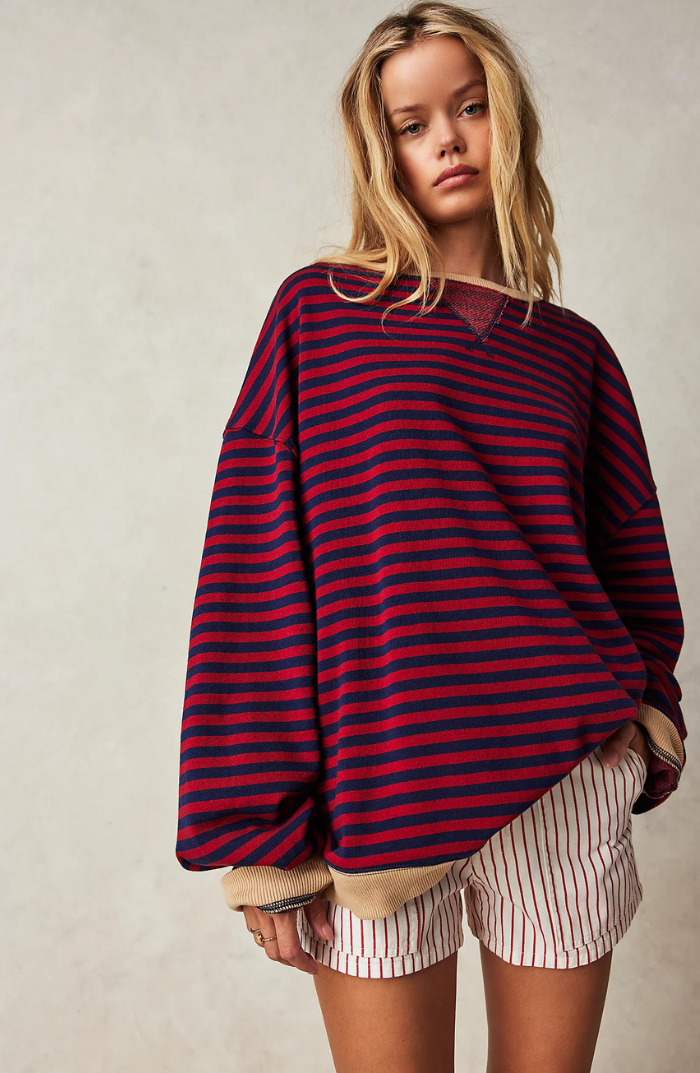 Randig rund-hals pullover