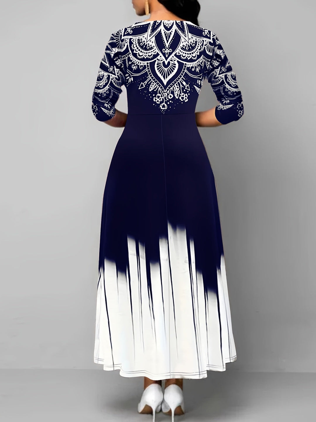 Ornate mönster flared maxi klänning