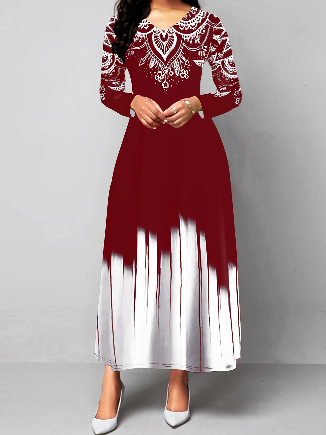 Ornate mönster flared maxi klänning