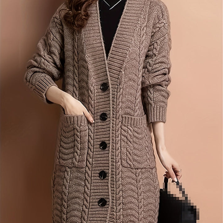 Kabelstickad longline kofta