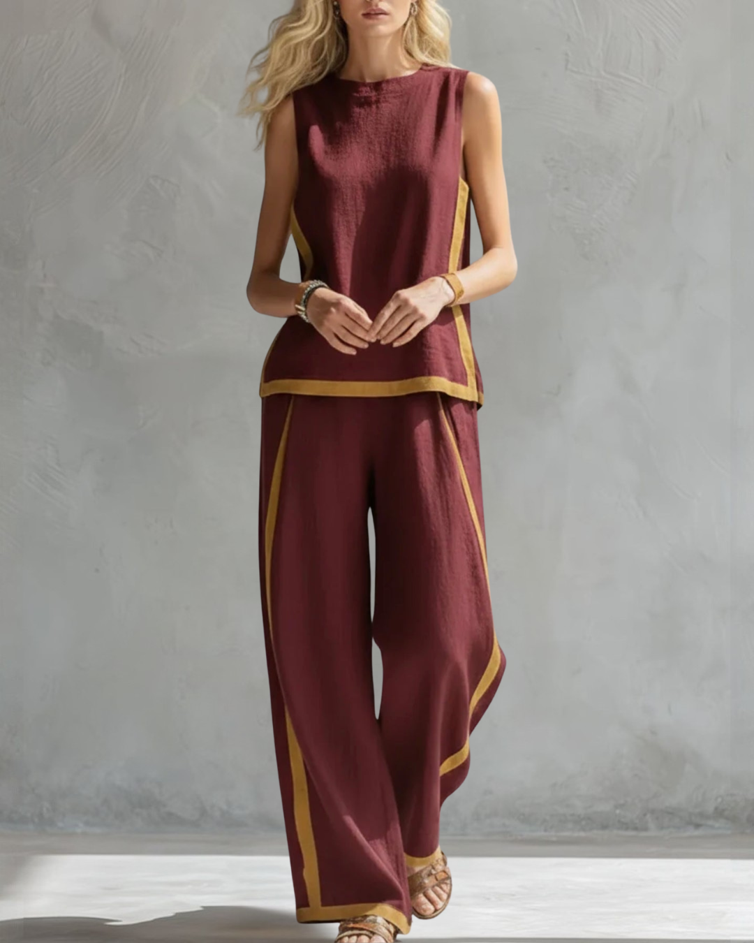 Elegant ärmlös och vid trouser set