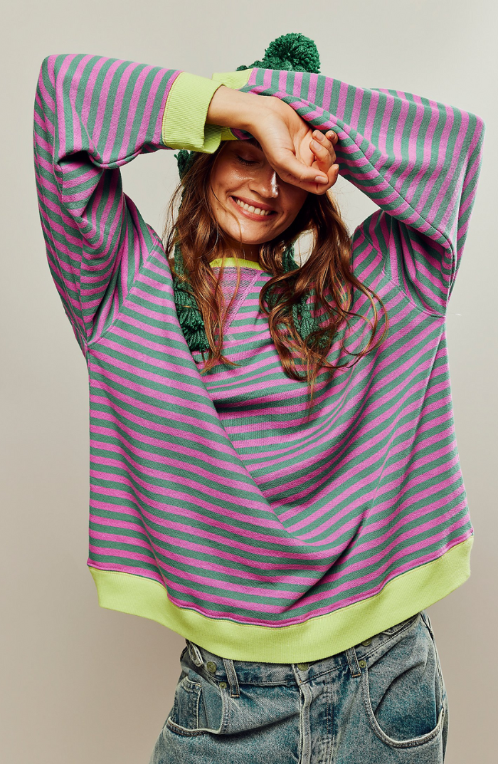 Randig rund-hals pullover