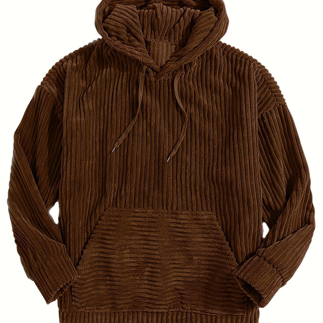 Ribbstickad pullover hoodie