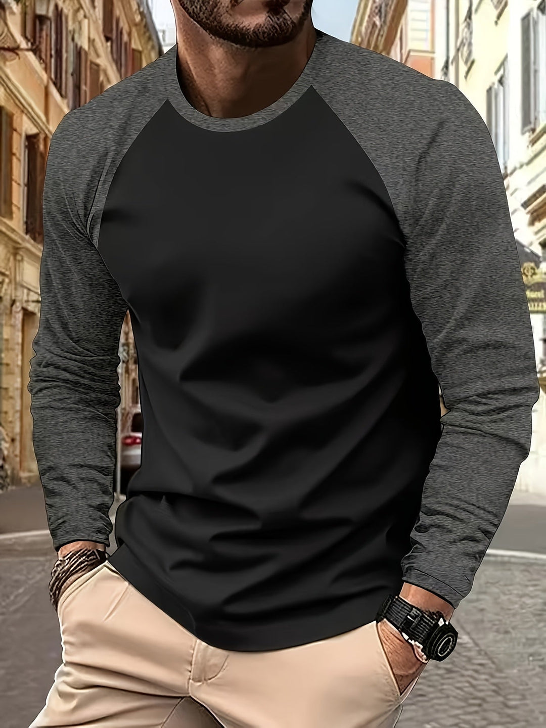 Two-tone raglan långärmad topp