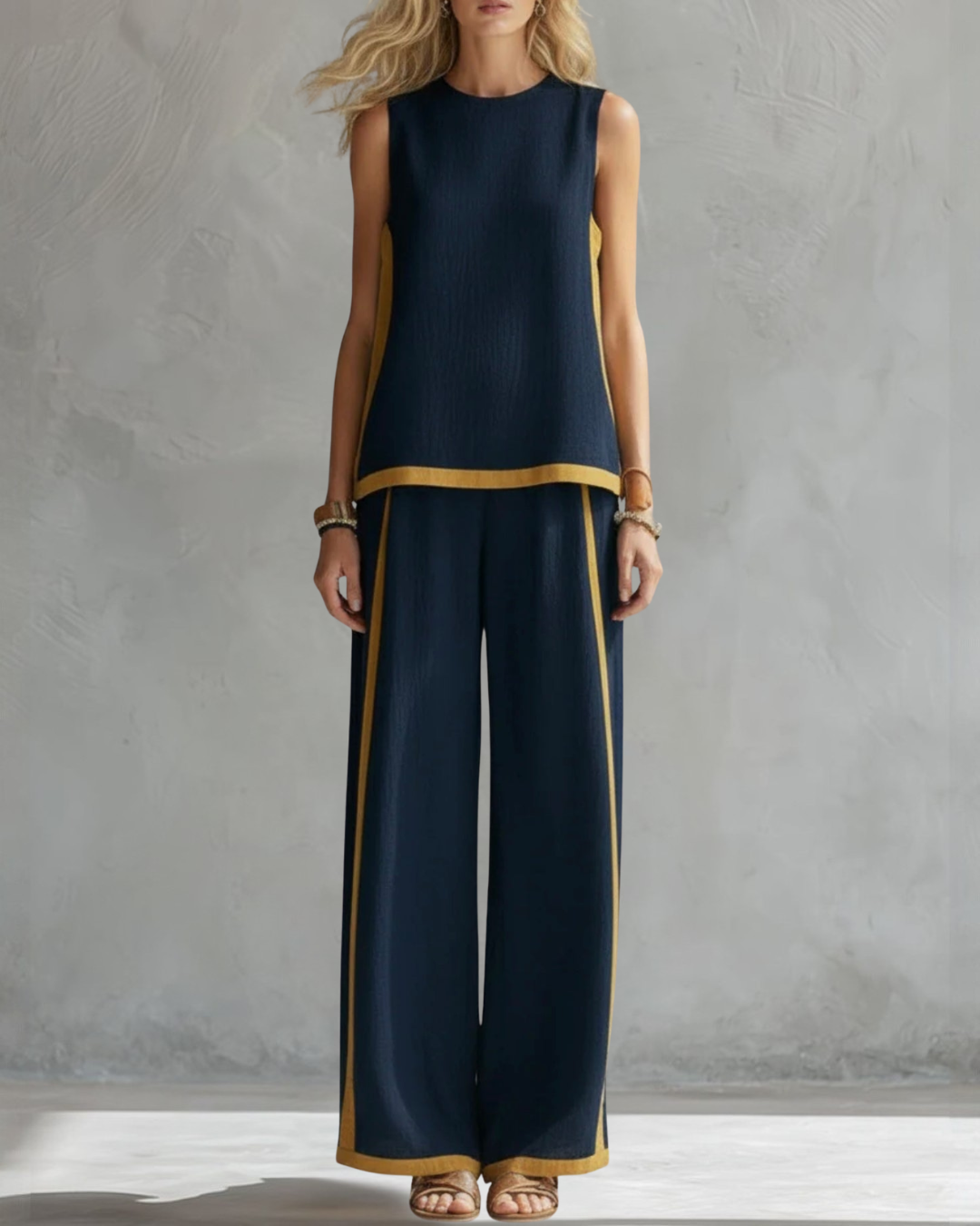 Elegant ärmlös och vid trouser set