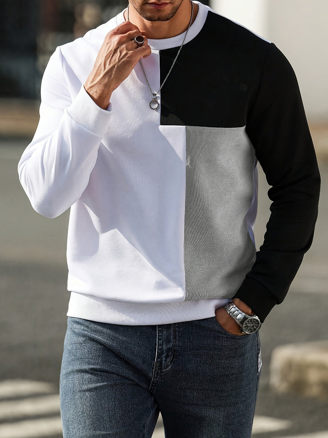 Modern färgblock sweatshirt