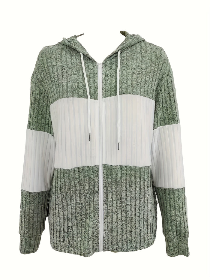 Mysig färgblock med dragkedja hoodie