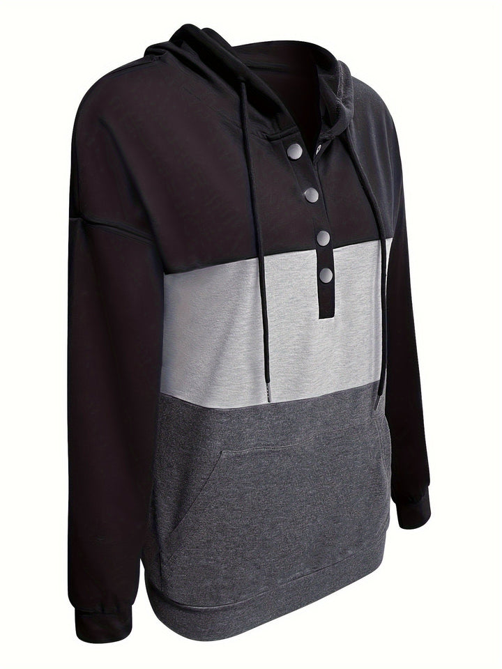 Färg block knapp-hals hoodie