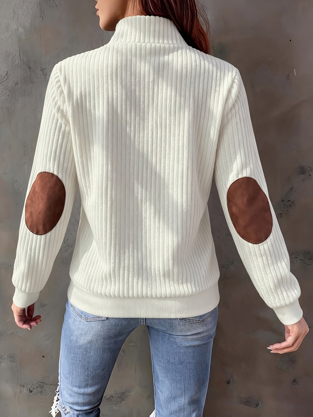 Ribbstickad med kvartsdragkedja pullover