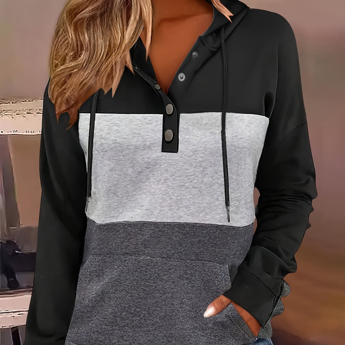 Färg block knapp-hals hoodie