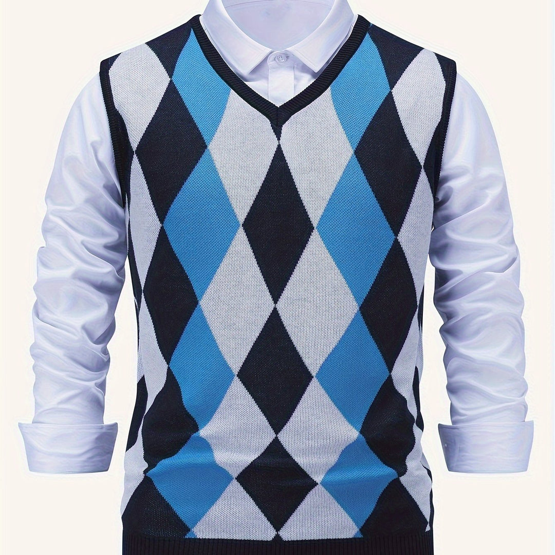 Klassisk argyle stickad väst