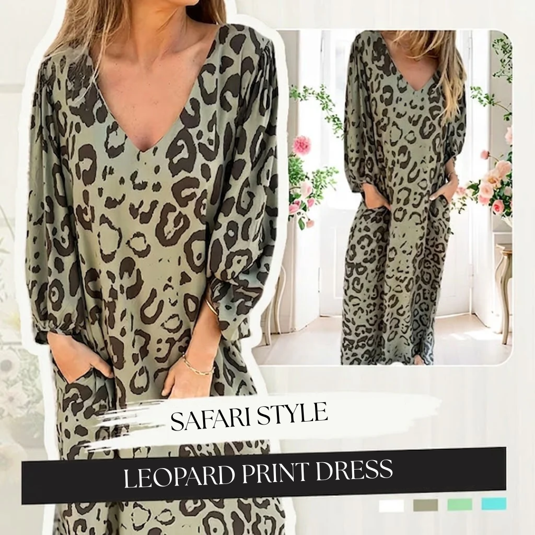 Snygg lång V-ringad leopard klänning