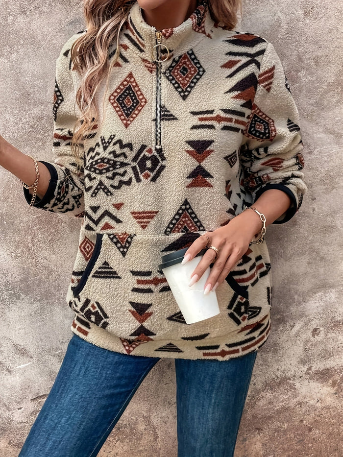 Aztec-mönster med kvartsdragkedja pullover