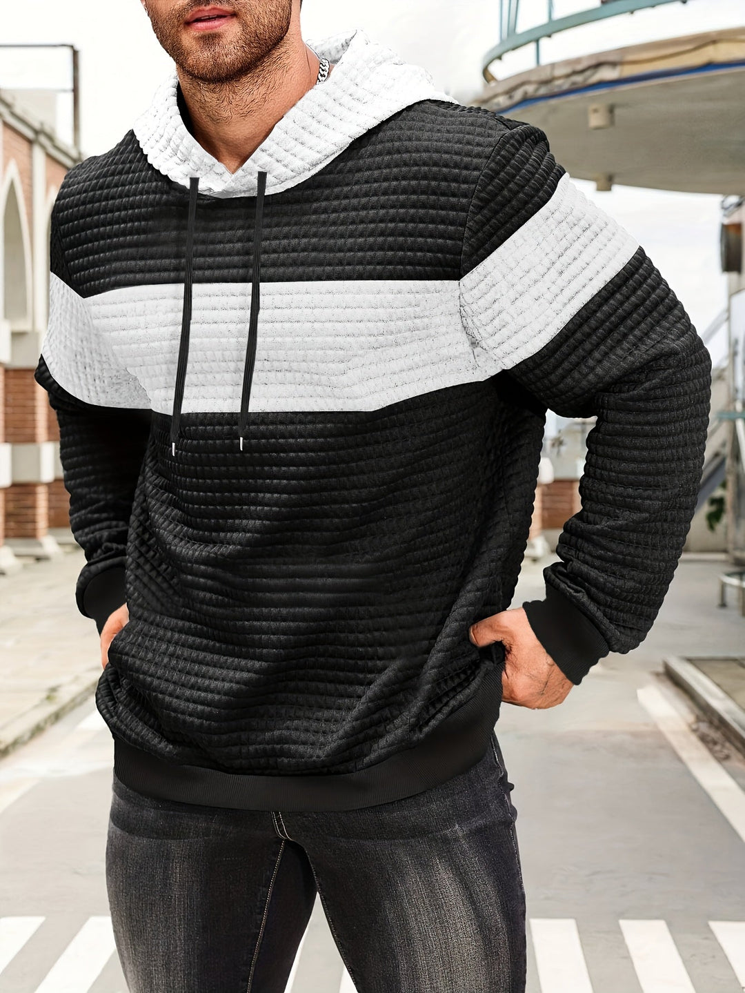 Strukturerad färgblock hoodie