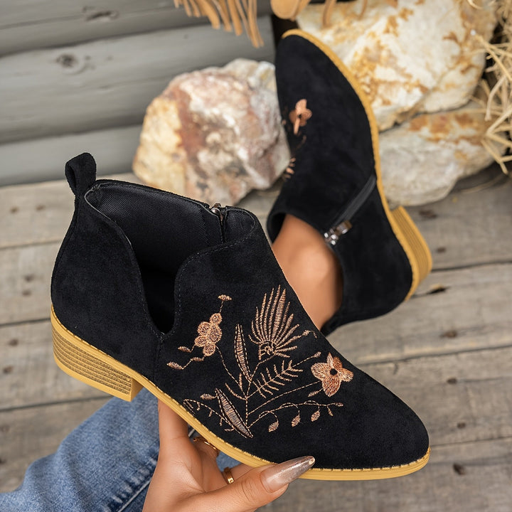 Broderad låg-klack ankelboots