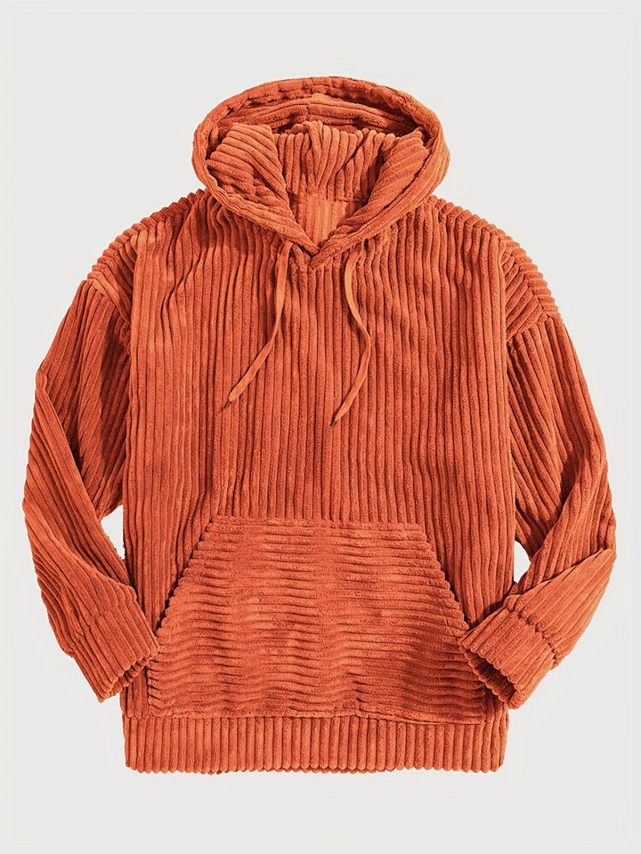 Ribbstickad pullover hoodie