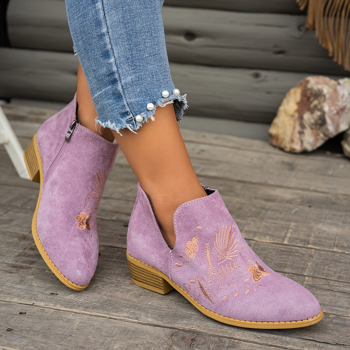 Broderad låg-klack ankelboots