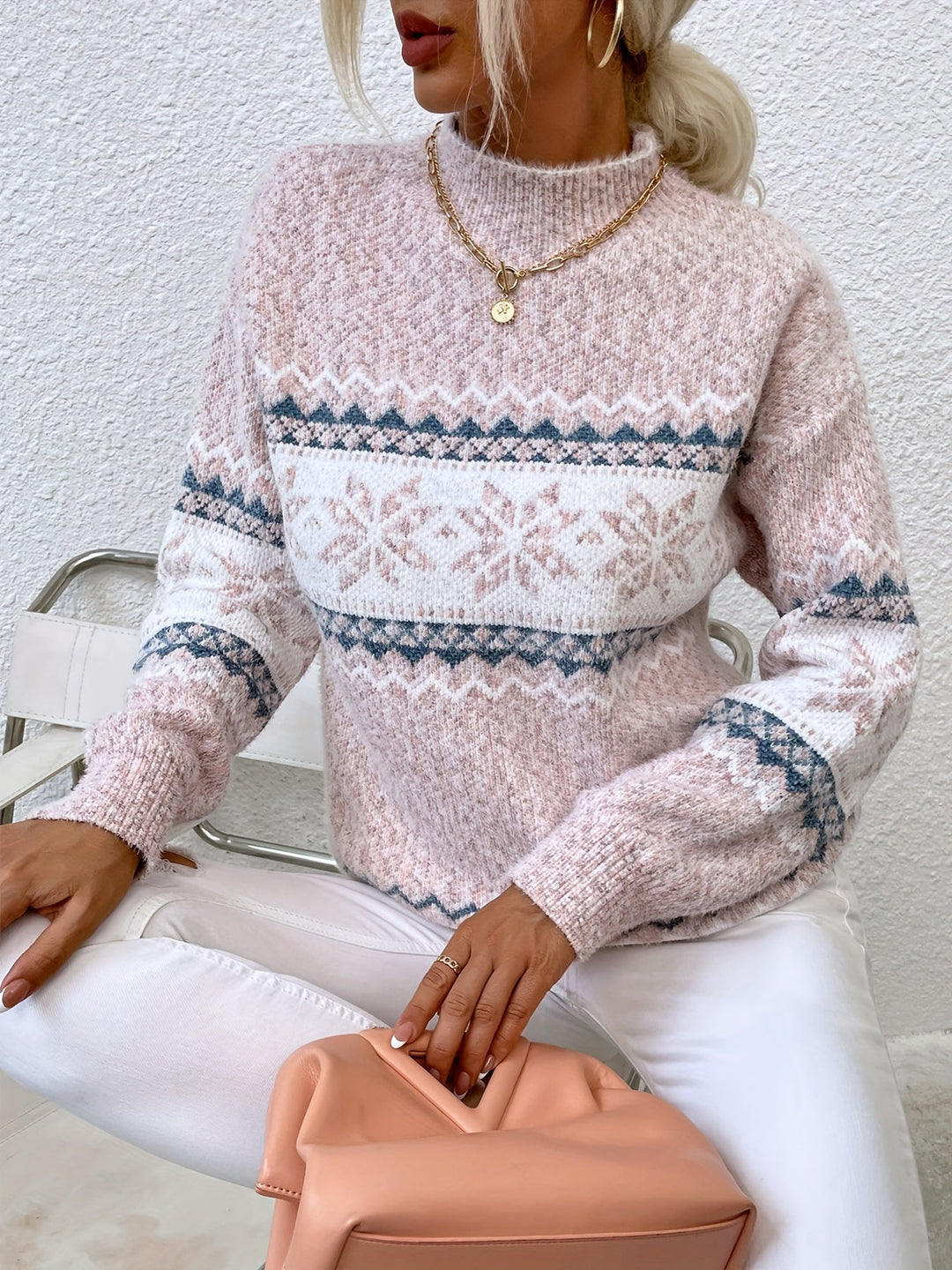 Mysig snowflake mockneck tröja