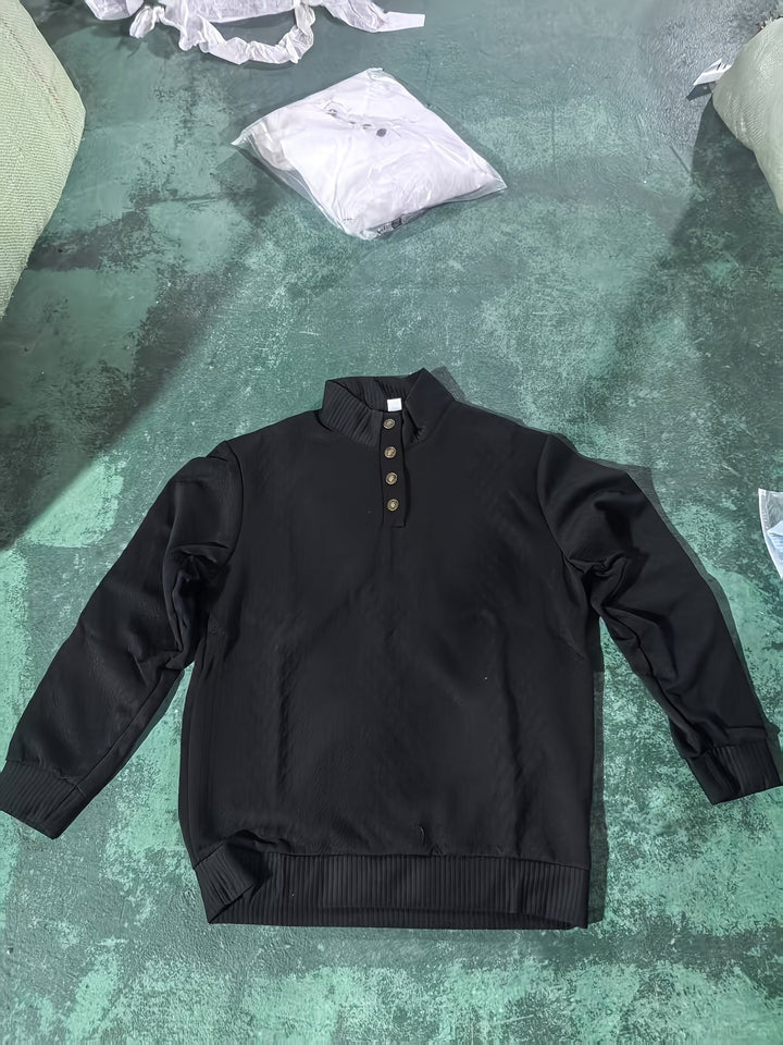 Stå krage knapp henley tröja