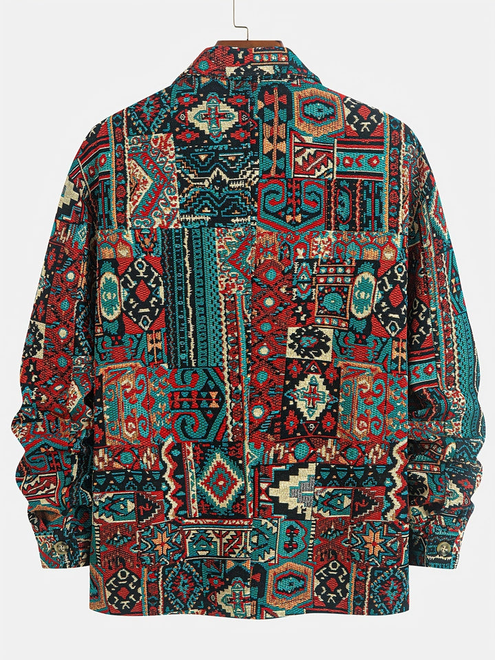 Mönstrad lapel dragkedja jacka
