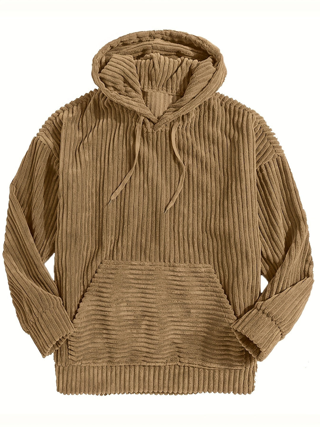Ribbstickad pullover hoodie