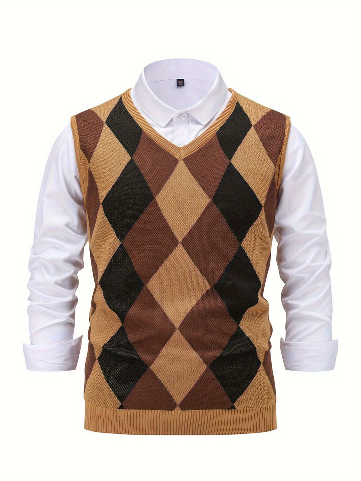 Klassisk argyle stickad väst