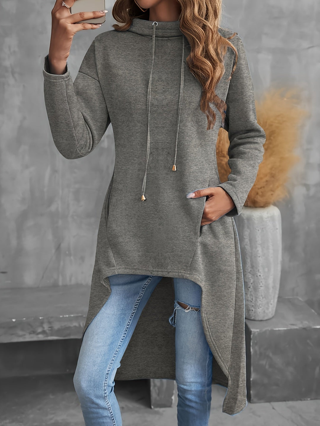 Hög-låg dragsko hoodie
