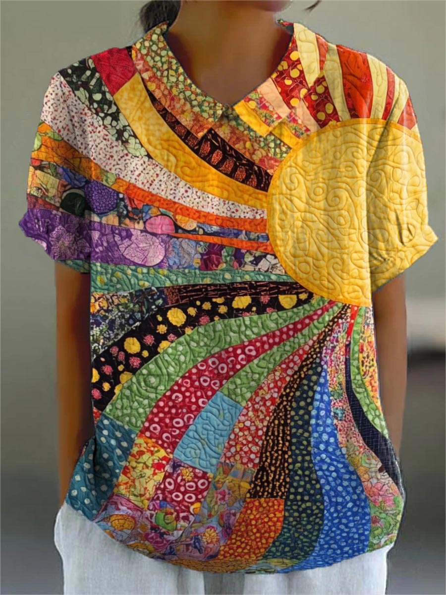 Elegant sunburst patchwork skjorta