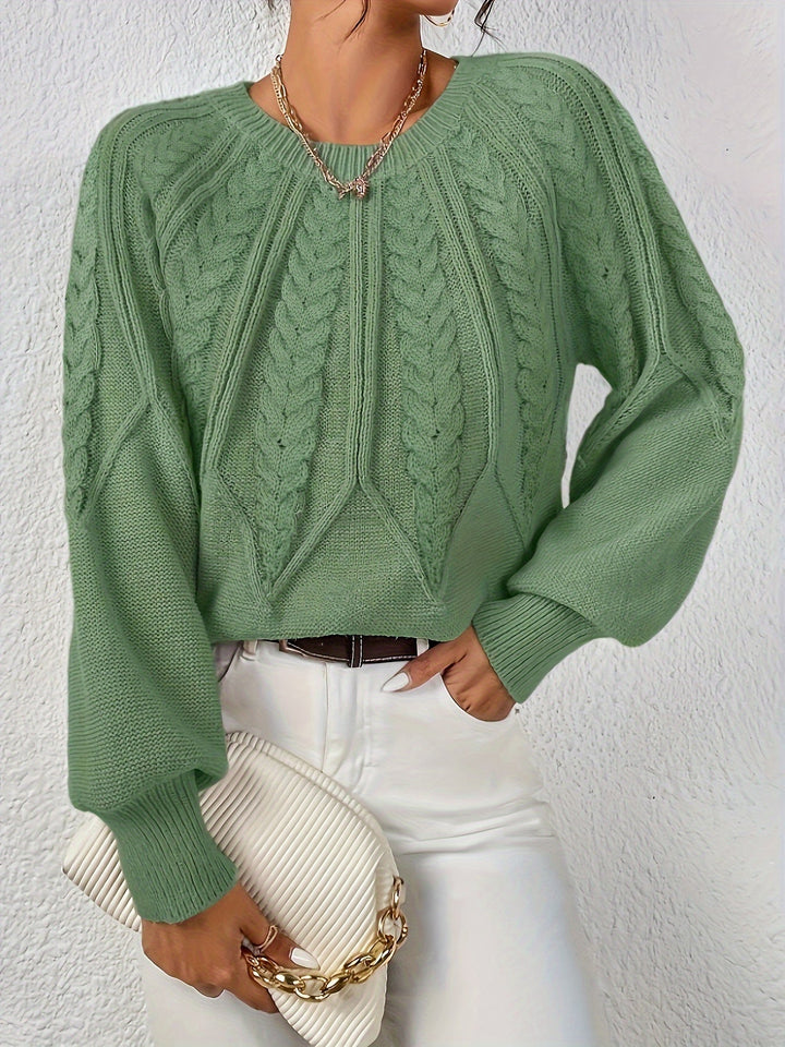 Kabelstickad rund-hals tröja