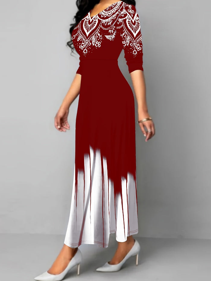 Ornate mönster flared maxi klänning
