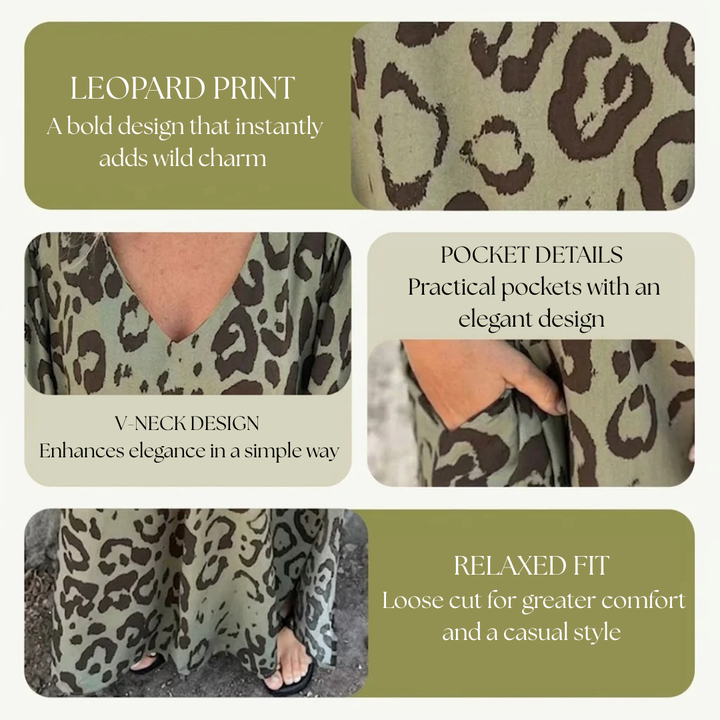 Snygg lång V-ringad leopard klänning