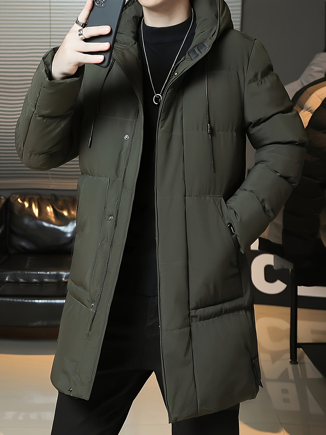 Med huva longline puffer kappa