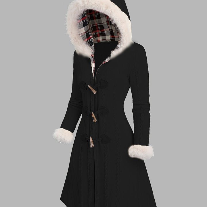 Pälsfodrad med huva longline kappa